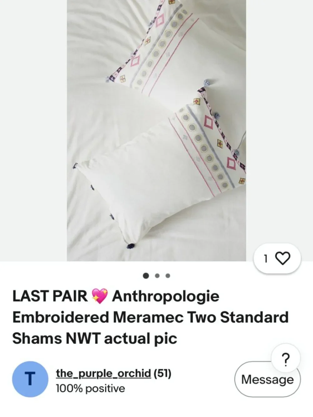 Anthropologie Boho Meramec Embroidered Bedding Set